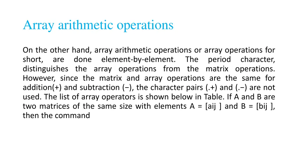 array arithmetic operations