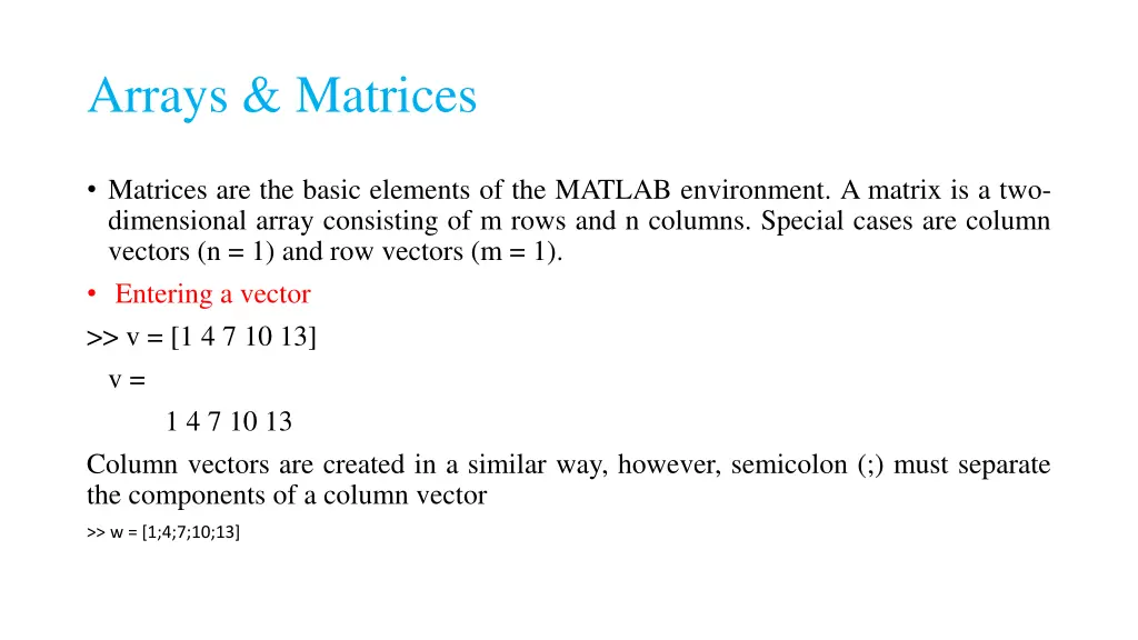 arrays matrices