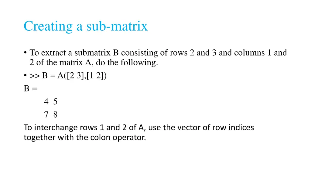 creating a sub matrix