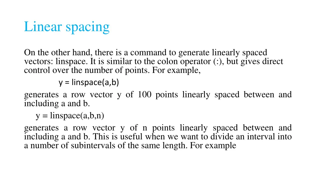 linear spacing