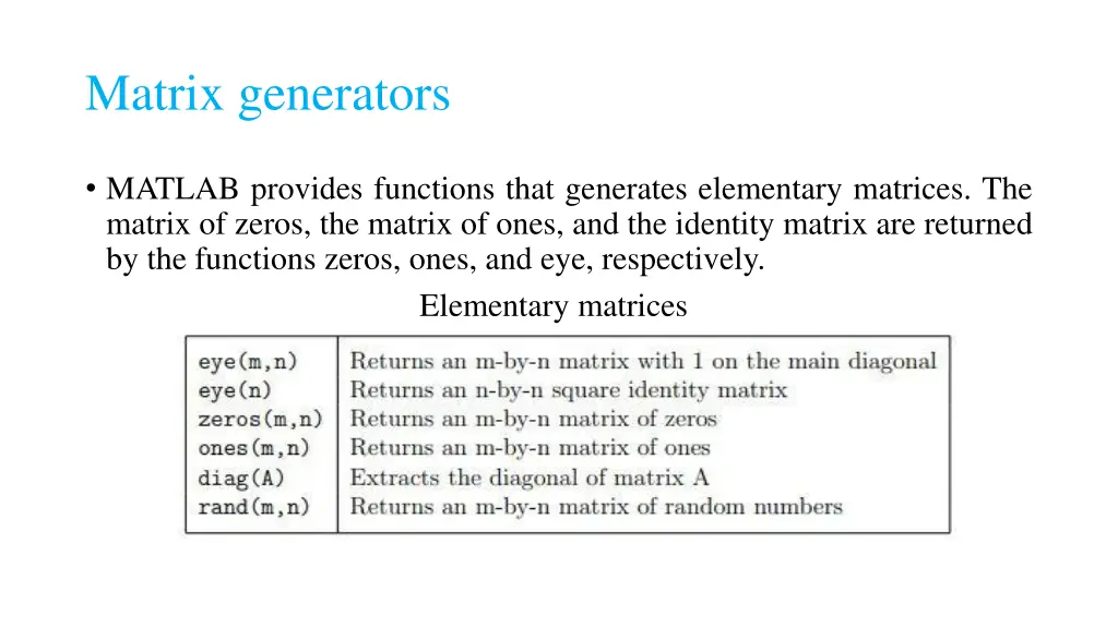 matrix generators