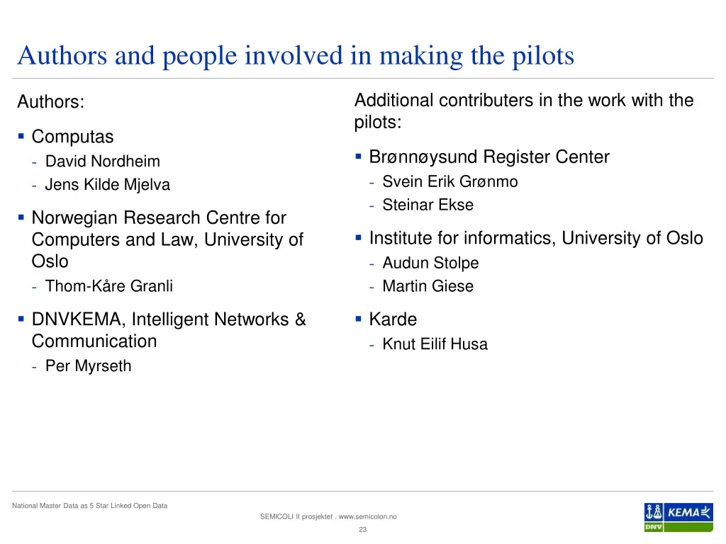 authors and people involved in making the pilots