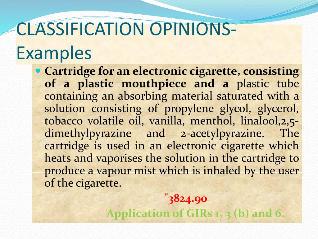 classification opinions examples cartridge