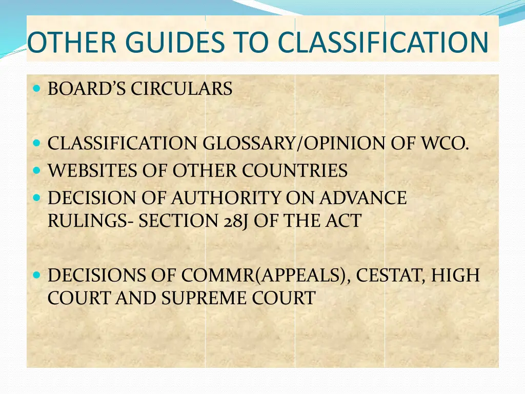 other guides to classification