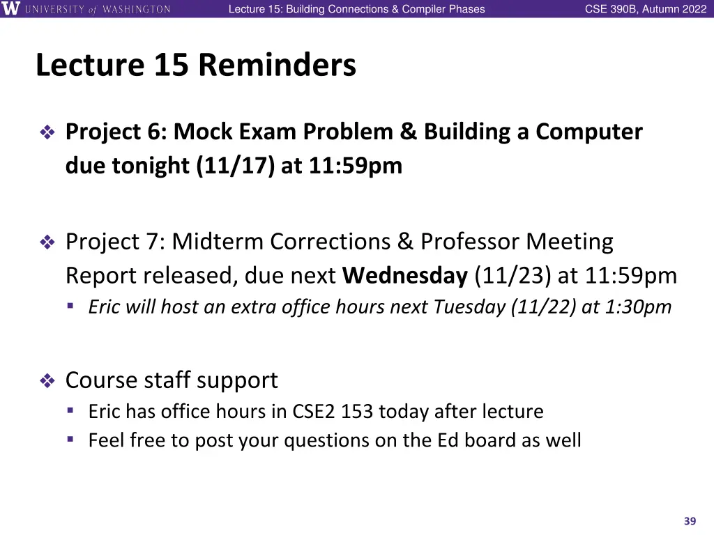 lecture 15 building connections compiler phases 38