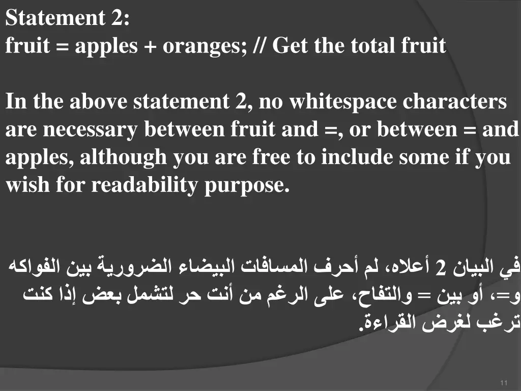 statement 2 fruit apples oranges get the total