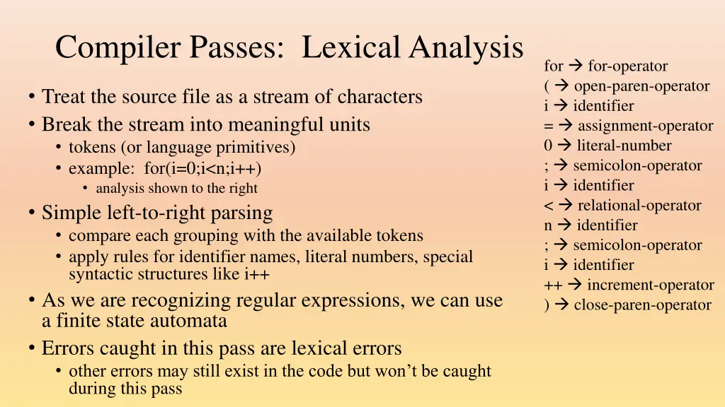 compiler passes lexical analysis