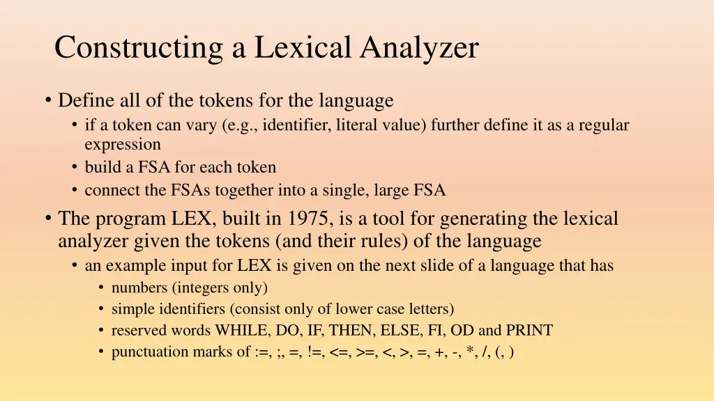 constructing a lexical analyzer