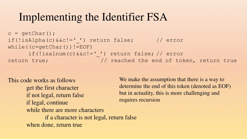 implementing the identifier fsa