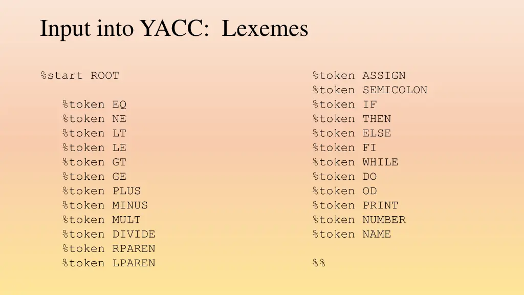 input into yacc lexemes