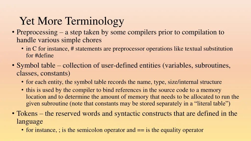 yet more terminology preprocessing a step taken