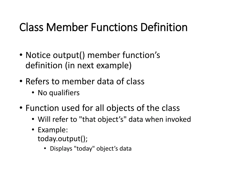 class member functions definition class member