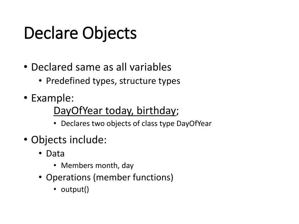 declare objects declare objects