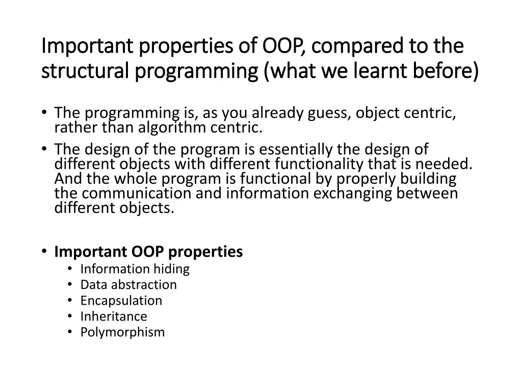 important properties of oop compared