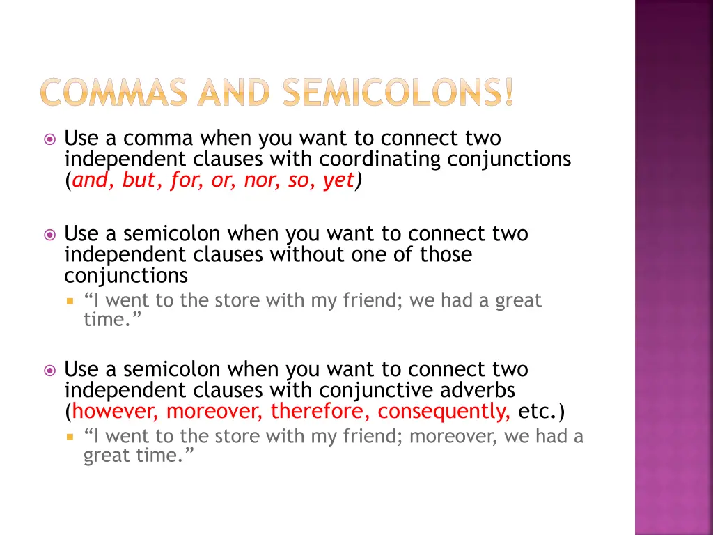 commas and semicolons