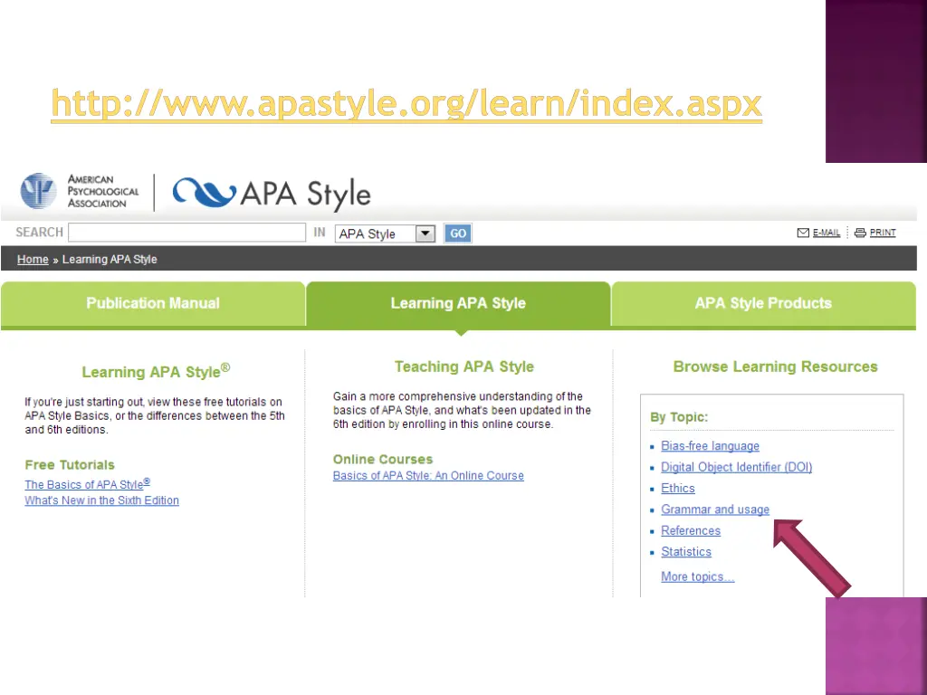 http www apastyle org learn index aspx