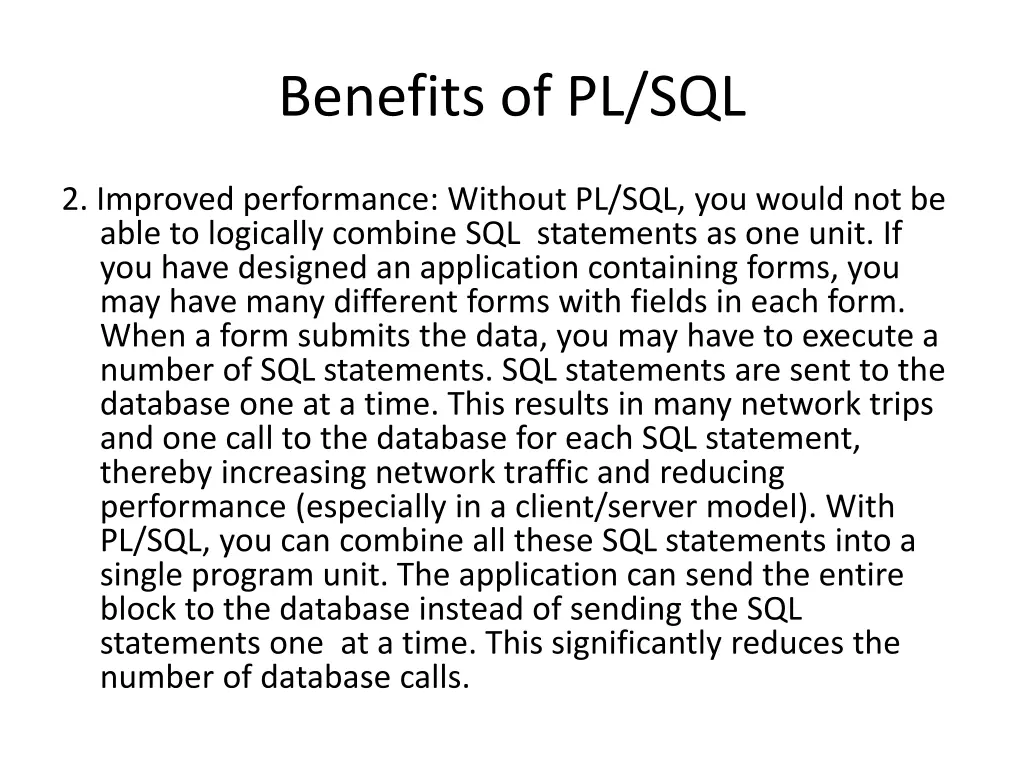 benefits of pl sql 1