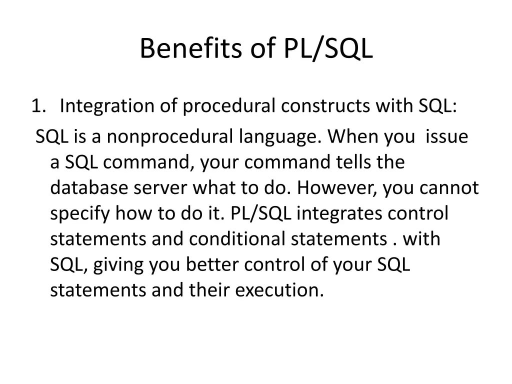 benefits of pl sql