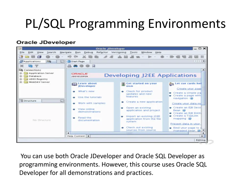 pl sql programming environments