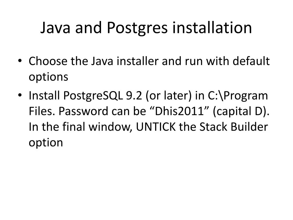 java and postgres installation