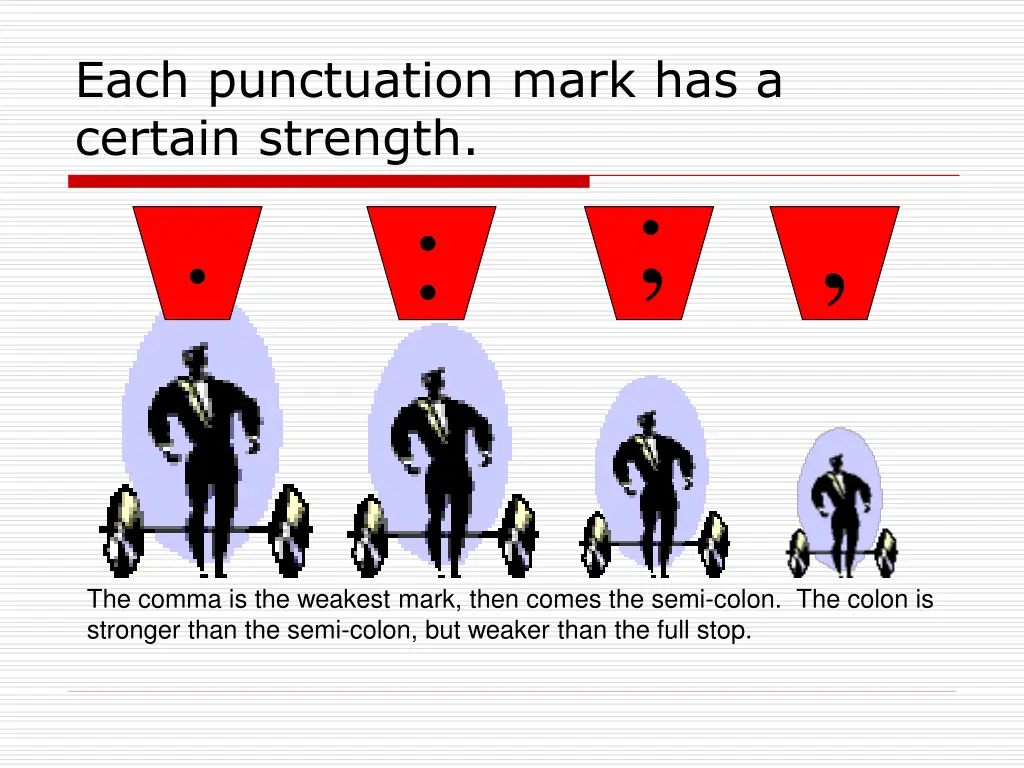 each punctuation mark has a certain strength