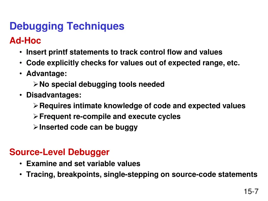 debugging techniques ad hoc insert printf