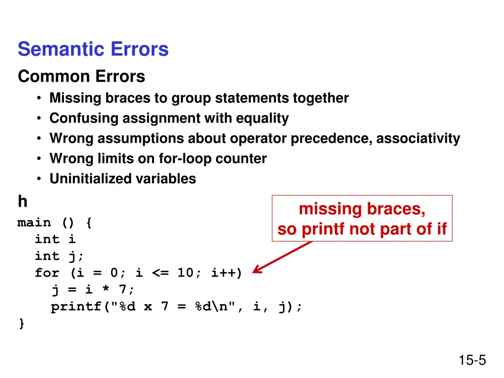 semantic errors common errors missing braces