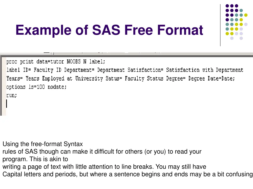 example of sas free format