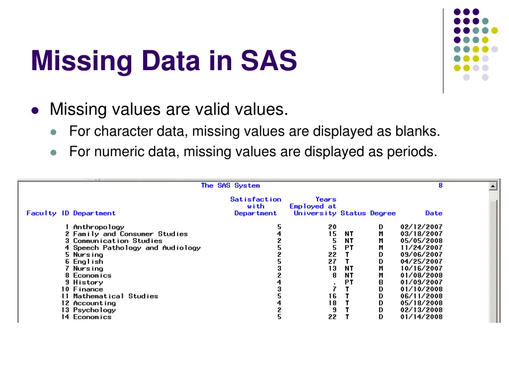 missing data in sas