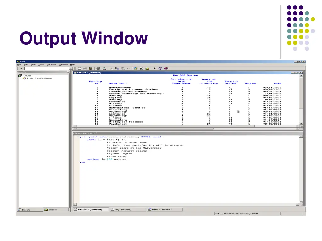 output window