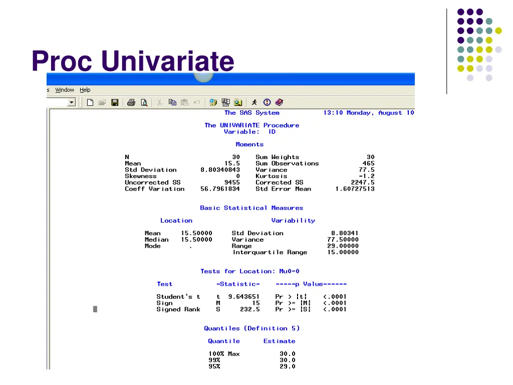 proc univariate 2