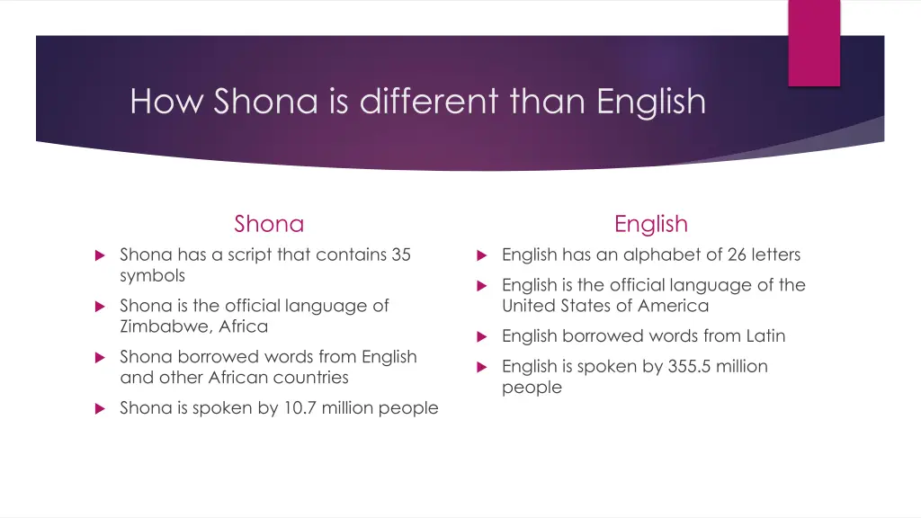 how shona is different than english