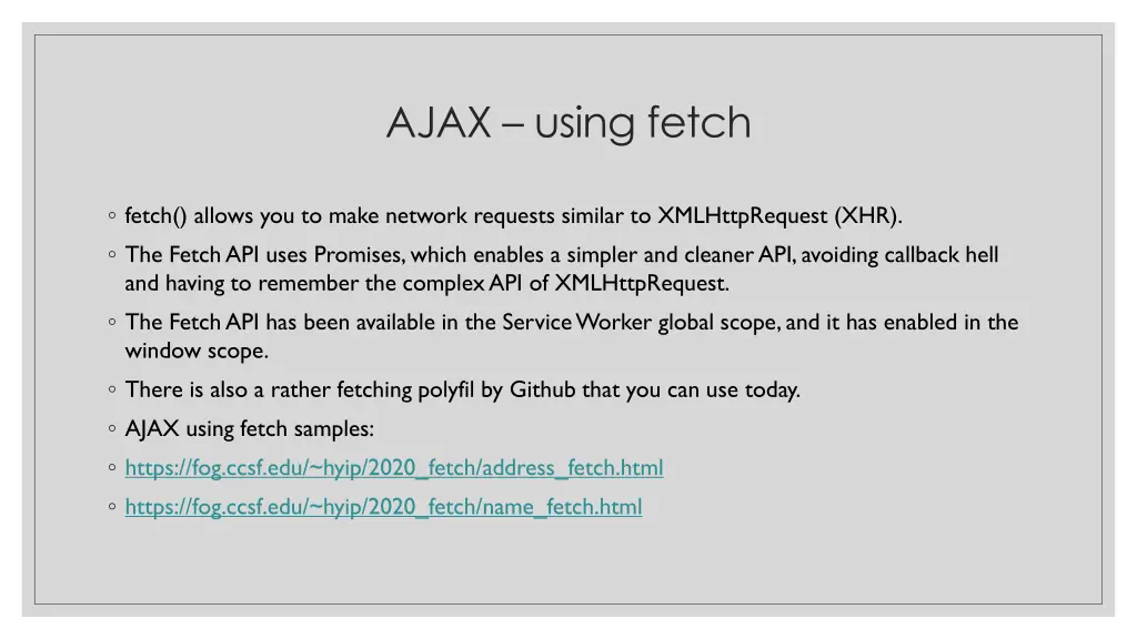 ajax using fetch