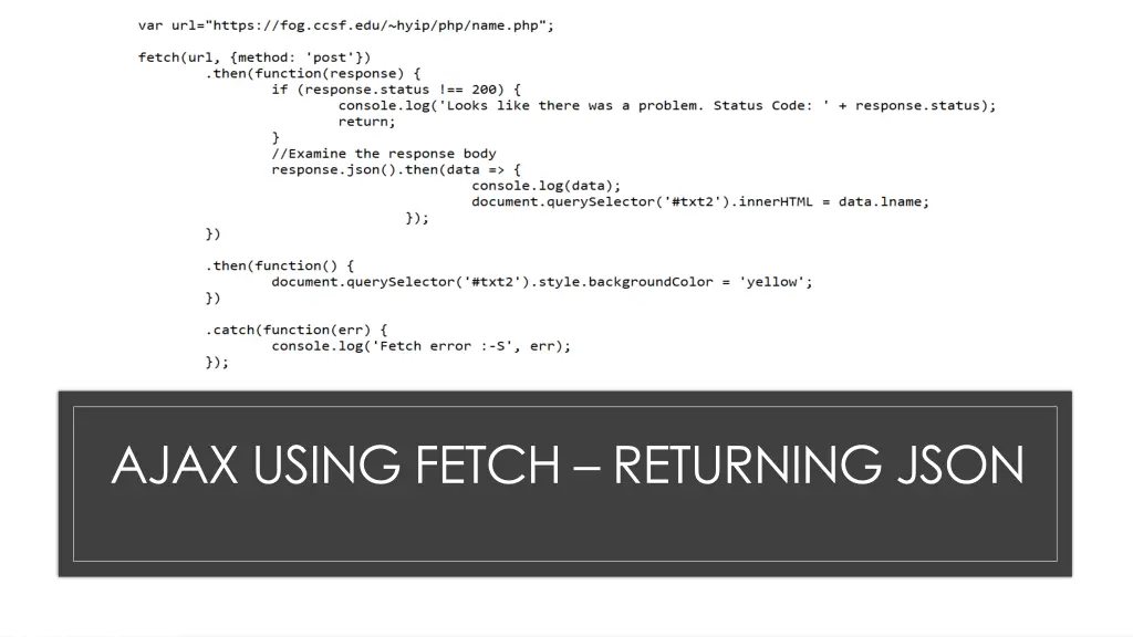 ajax using fetch returning json