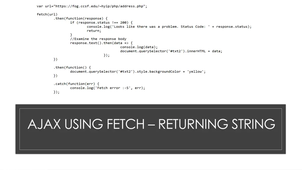 ajax using fetch returning string