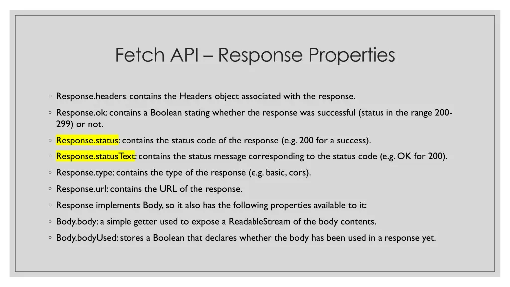 fetch api response properties