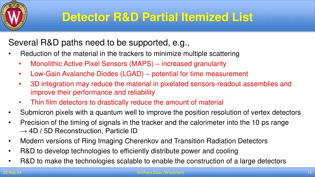 detector r d partial itemized list