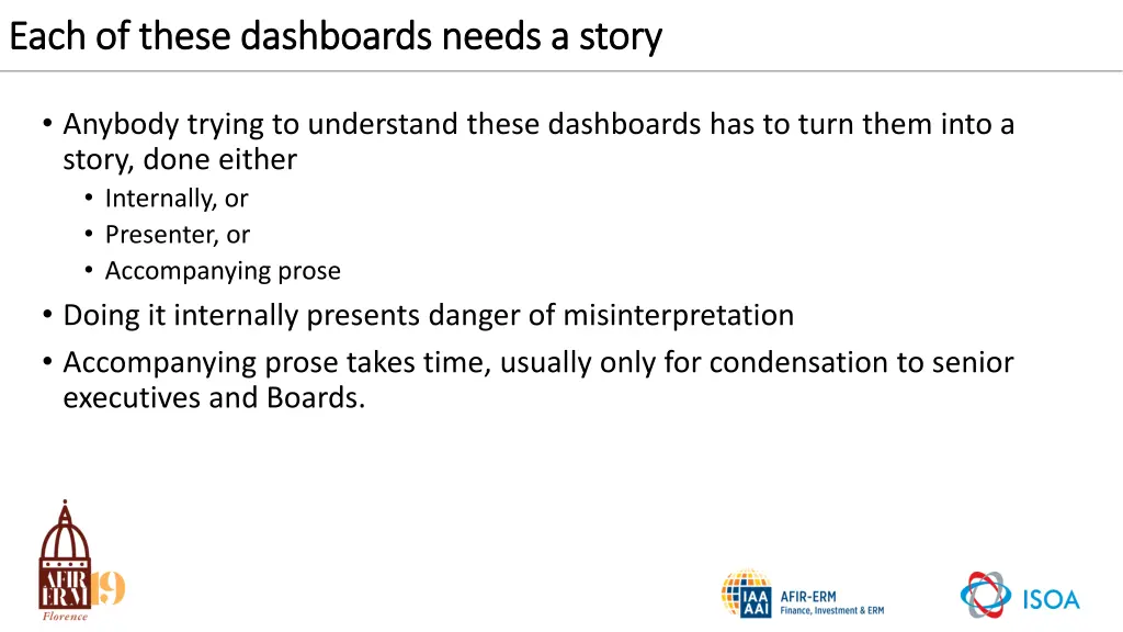 each of these dashboards needs a story each