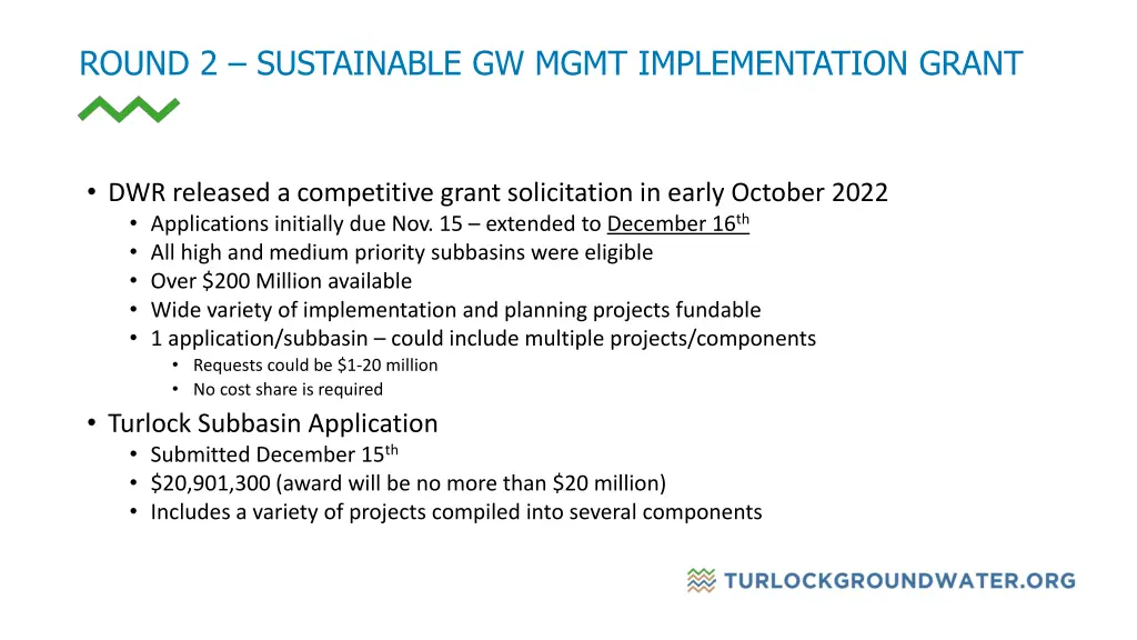 round 2 sustainable gw mgmt implementation grant