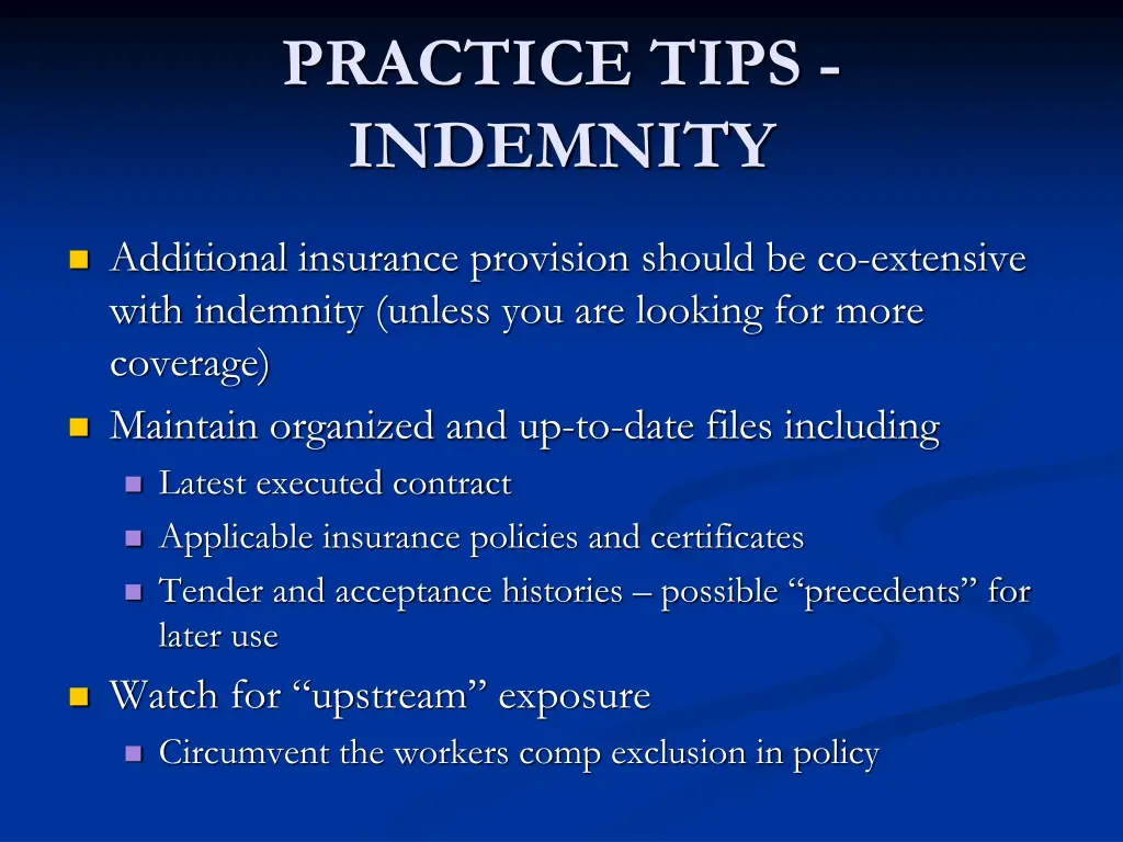 practice tips indemnity 2