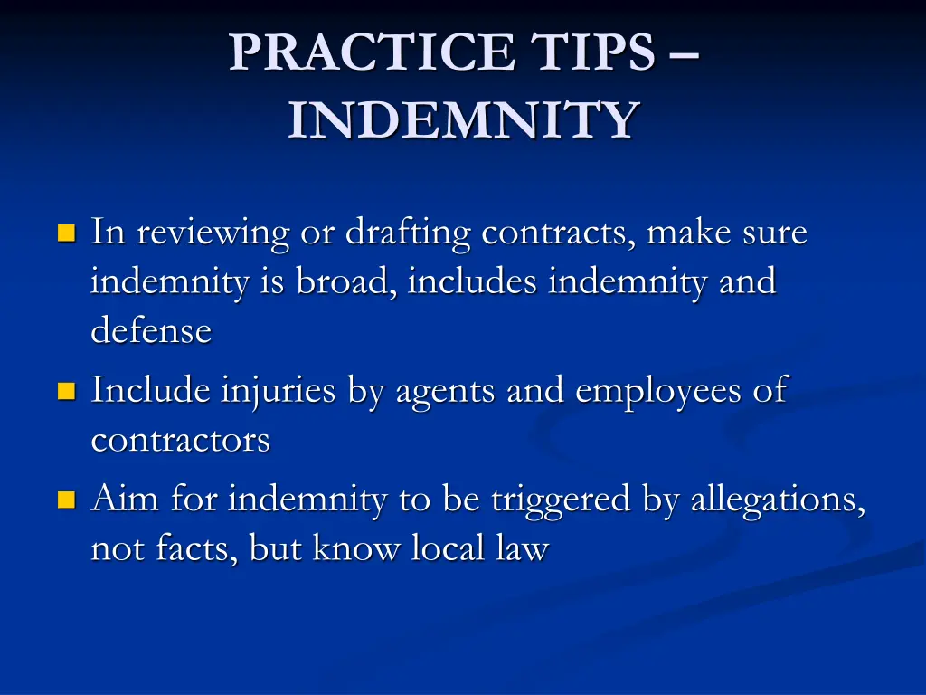 practice tips indemnity