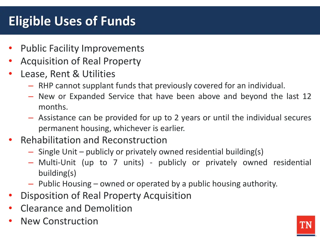 eligible uses of funds