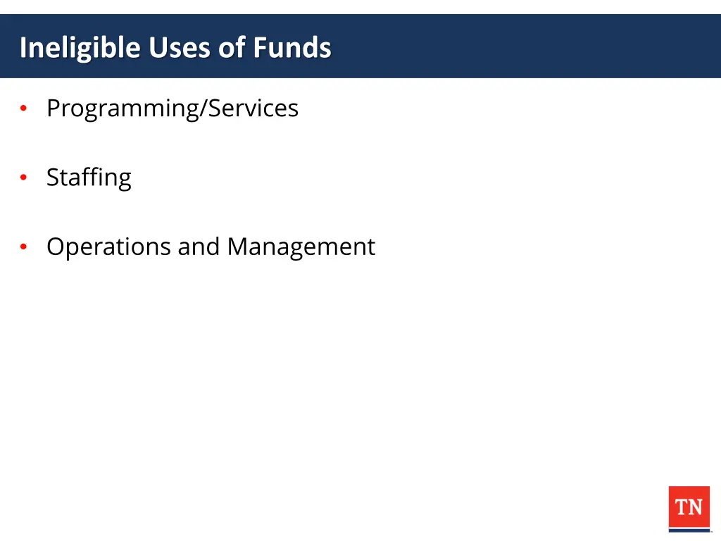 ineligible uses of funds