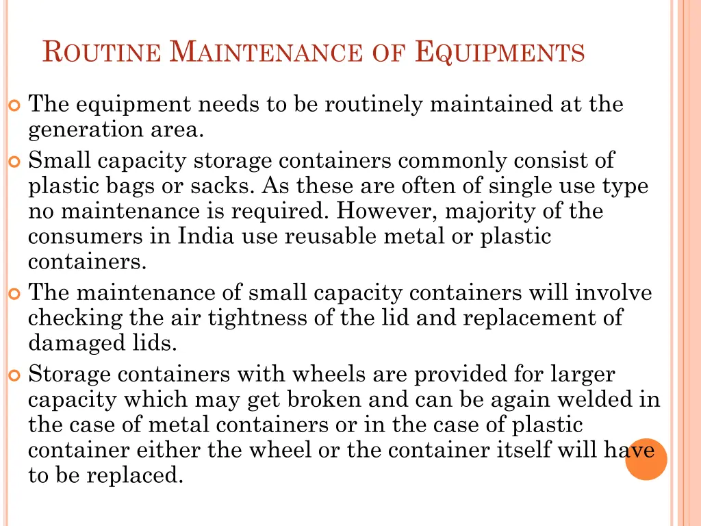 r outine m aintenance of e quipments