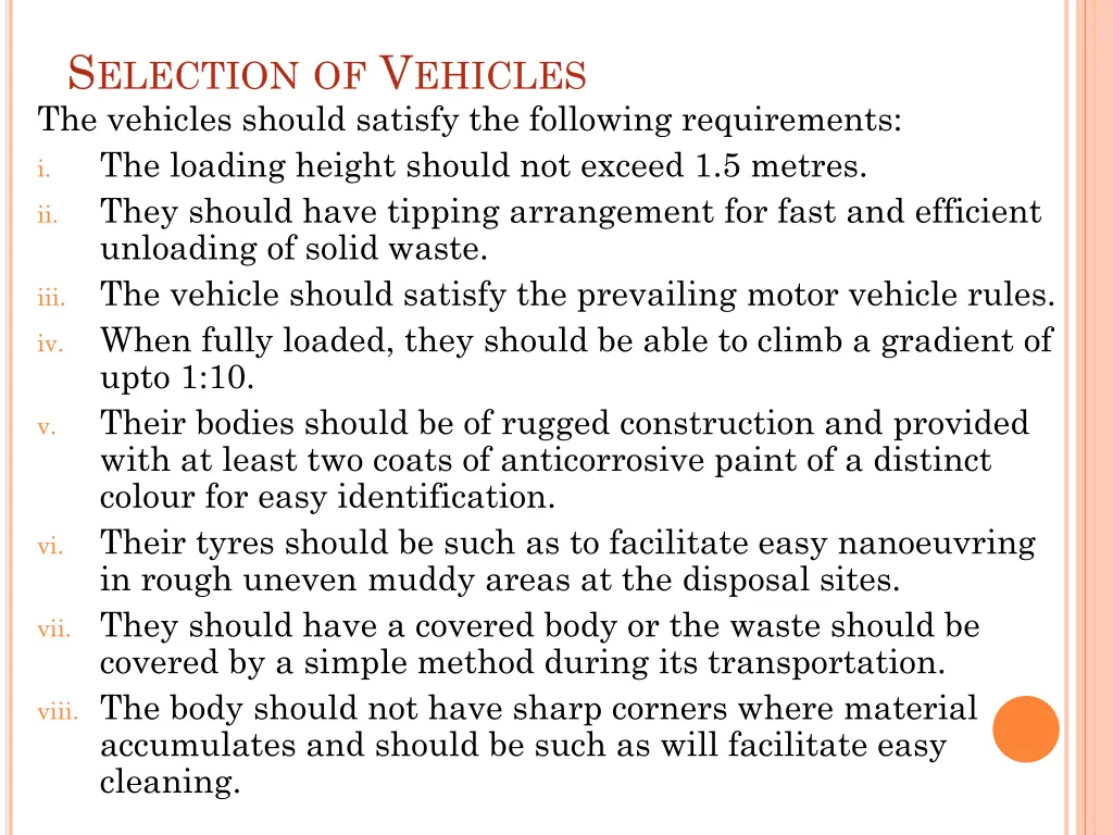 s election of v ehicles the vehicles should