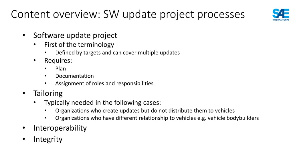 content overview sw update project processes