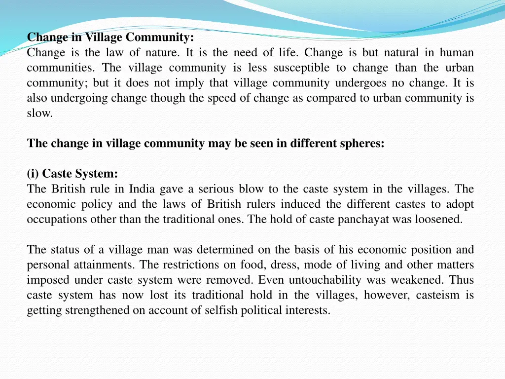 change in village community change