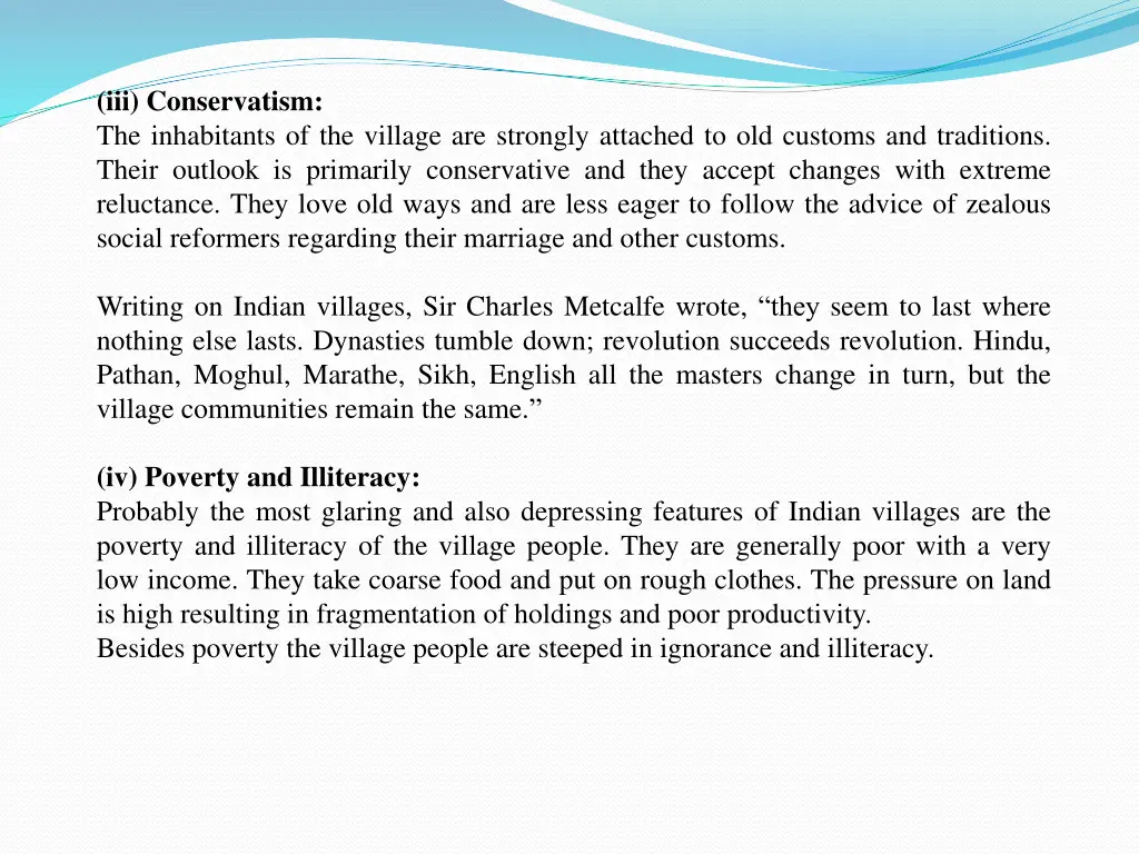 iii conservatism the inhabitants of the village