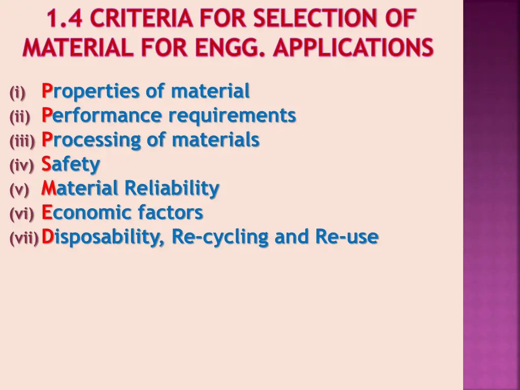 1 4 criteria for selection of material for engg