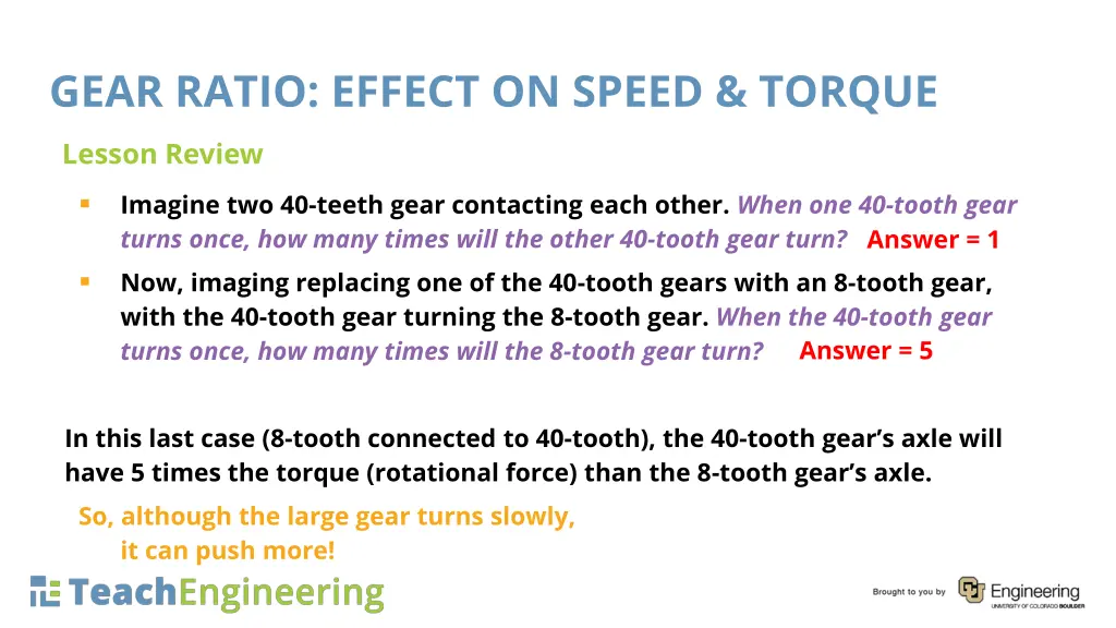 gear ratio effect on speed torque